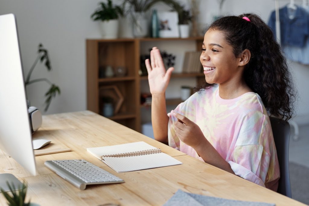 Girl taking an online class.