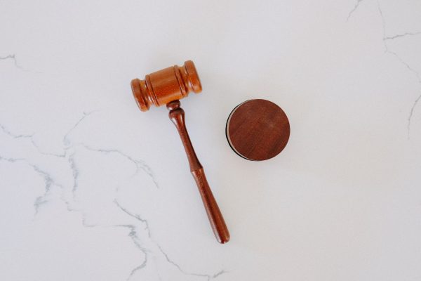 Gavel against marble table